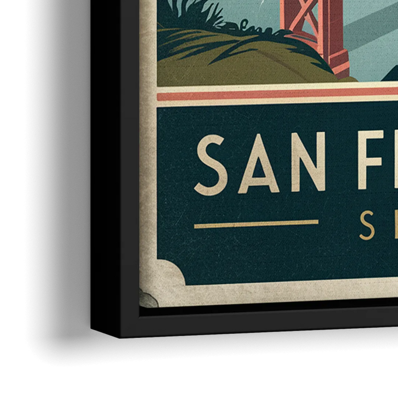 San Francisco Golden Gate Bridge Skyline - Close-Up Black Frame Canvas
