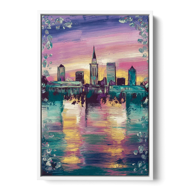 New Orleans Skyline at Sunset - White Frame Canvas