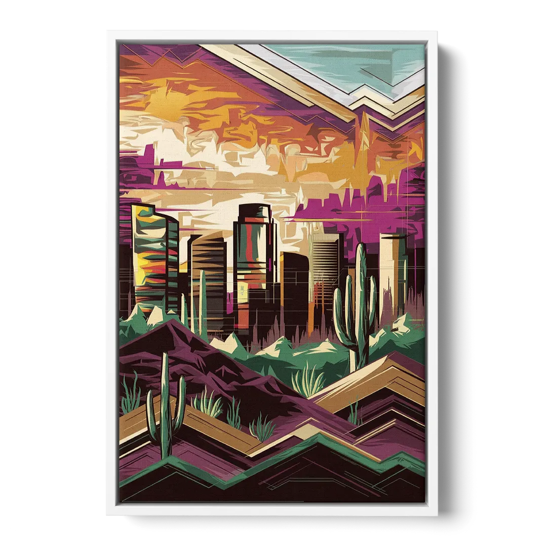 Phoenix Skyline at Sunset - White Frame Canvas