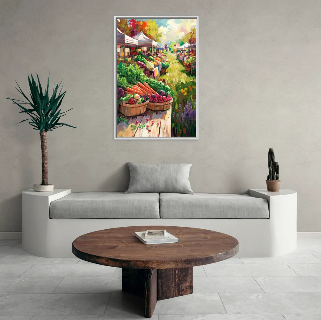 Madison Farmers Market Delight - Living Room White Frame Canvas