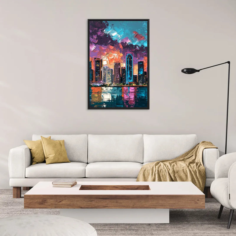 Miami Iconic Skyline - Living Room Black Frame Canvas