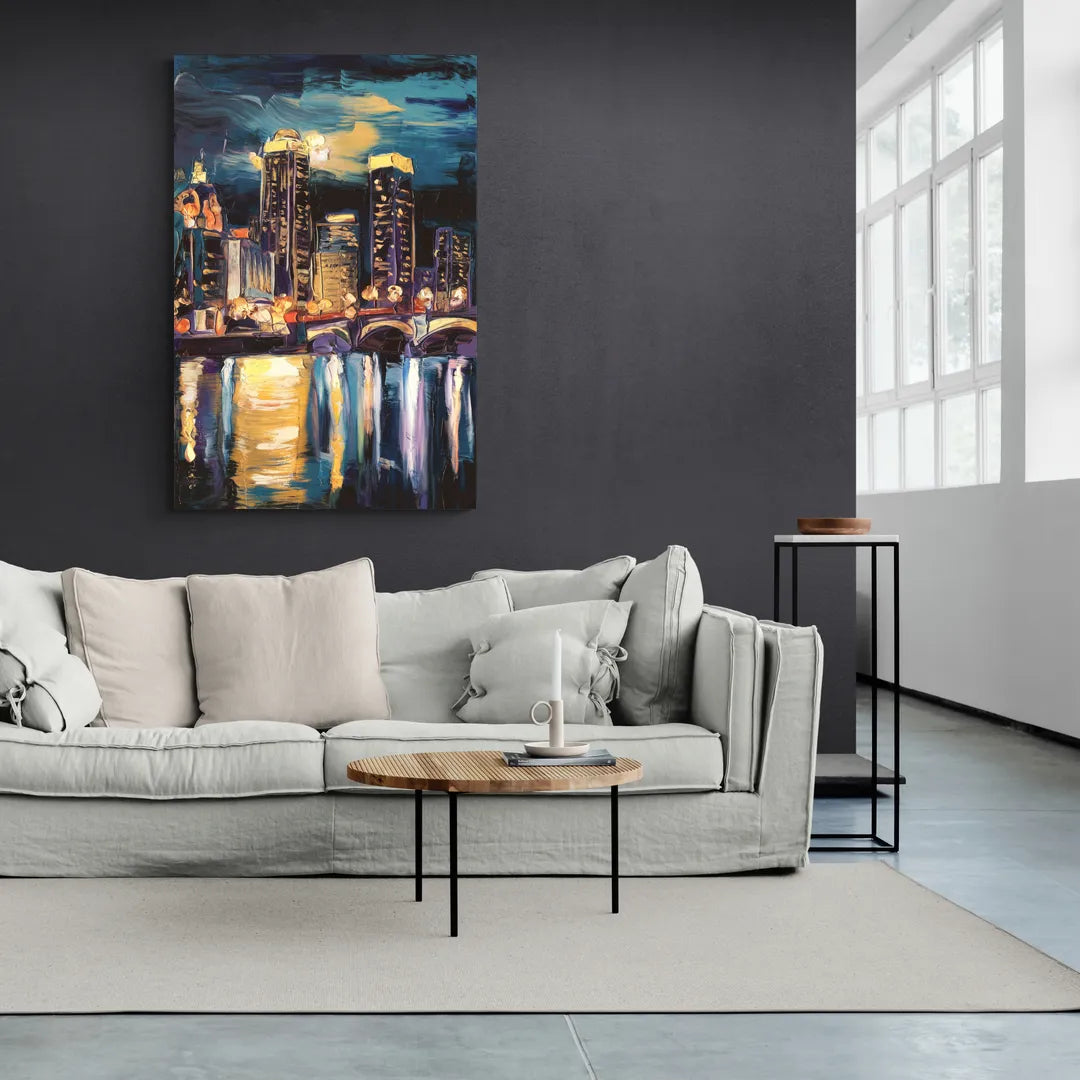 Grand Rapids Nighttime Skyline Glow - Canvas Wall Art Living Room