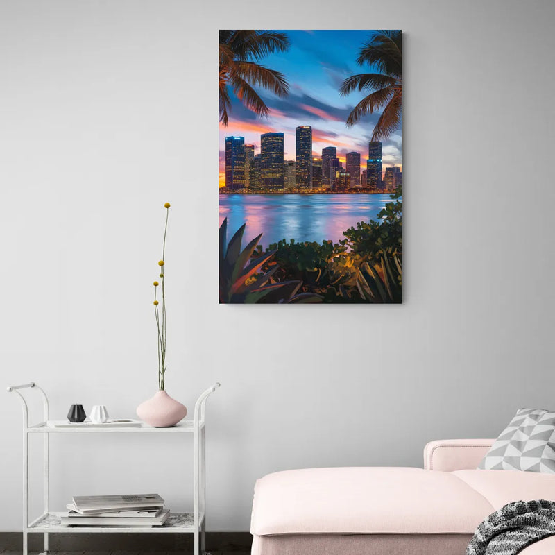 Miami Waterfront Skyline - Canvas Wall Art Living Room