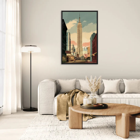 New York City Empire State Building Sunny - Living Room Black Frame Canvas