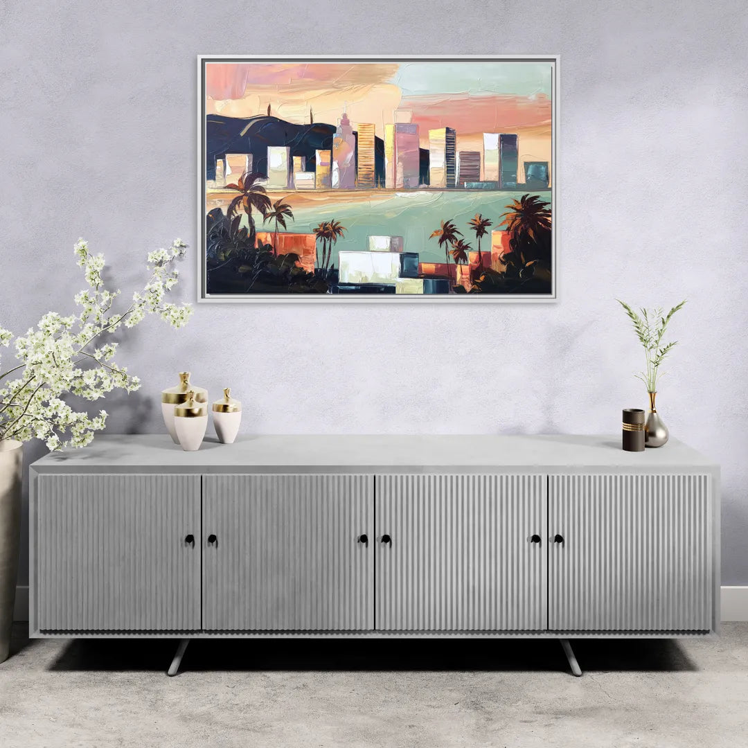 San Jose Downtown Skyline - Living Room White Frame Canvas