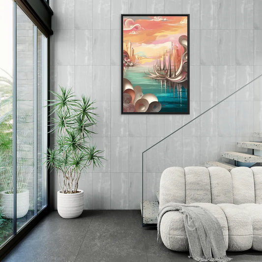 Mackinac Island Waterfront Serenity - Living Room Black Frame Canvas