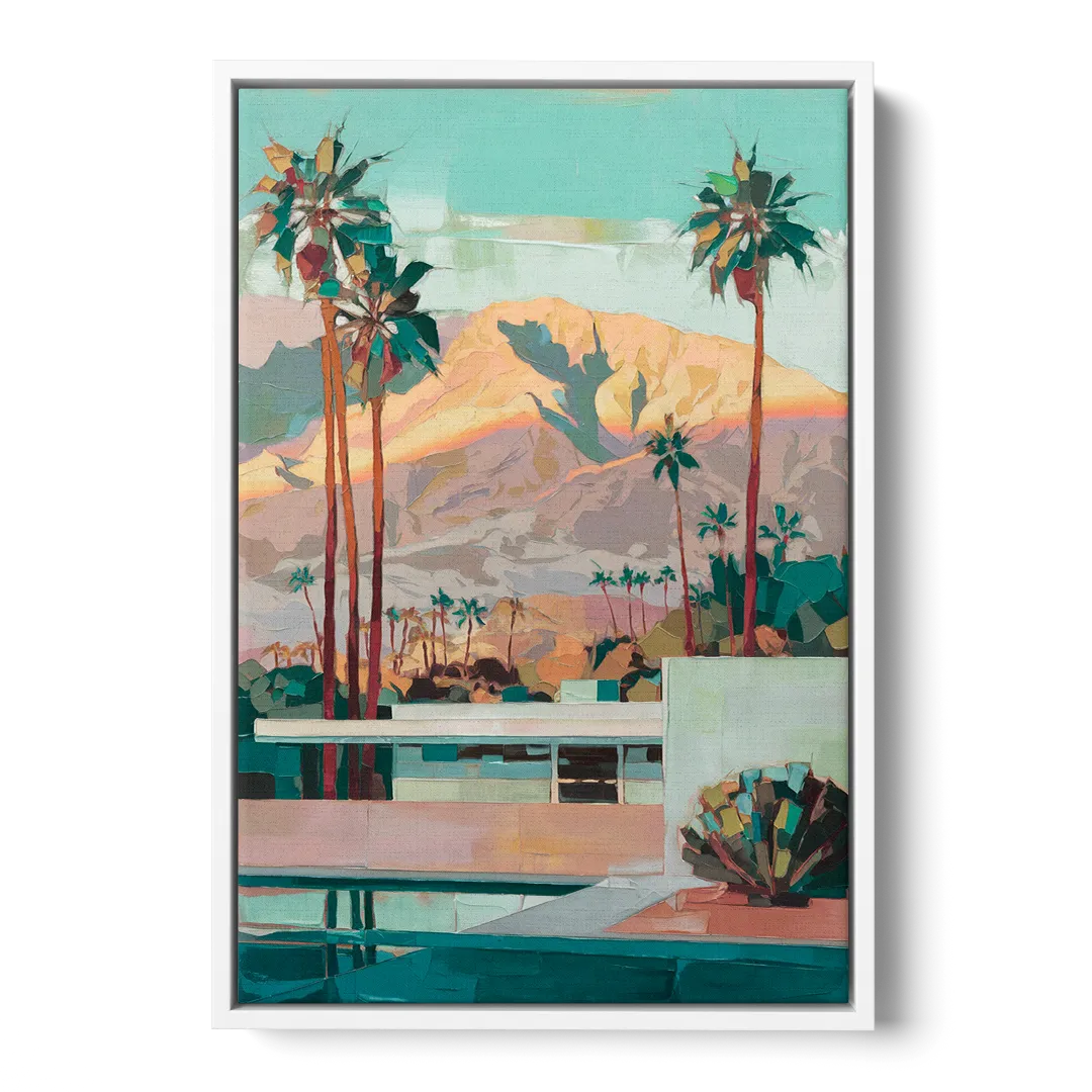 Palm Springs Mountain View - White Frame Canvas