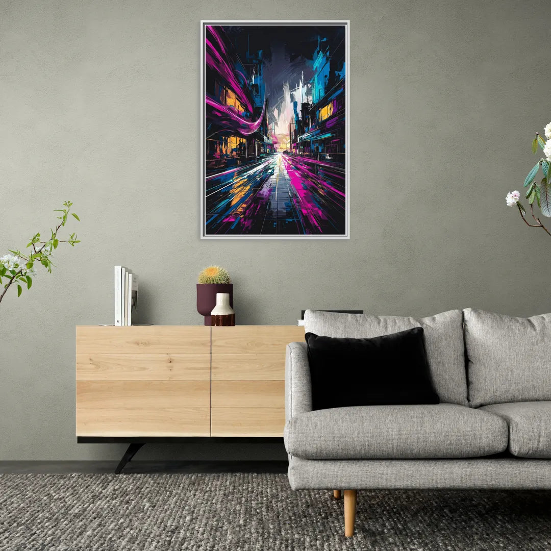 Norfolk Neon District Vibes - Living Room White Frame Canvas