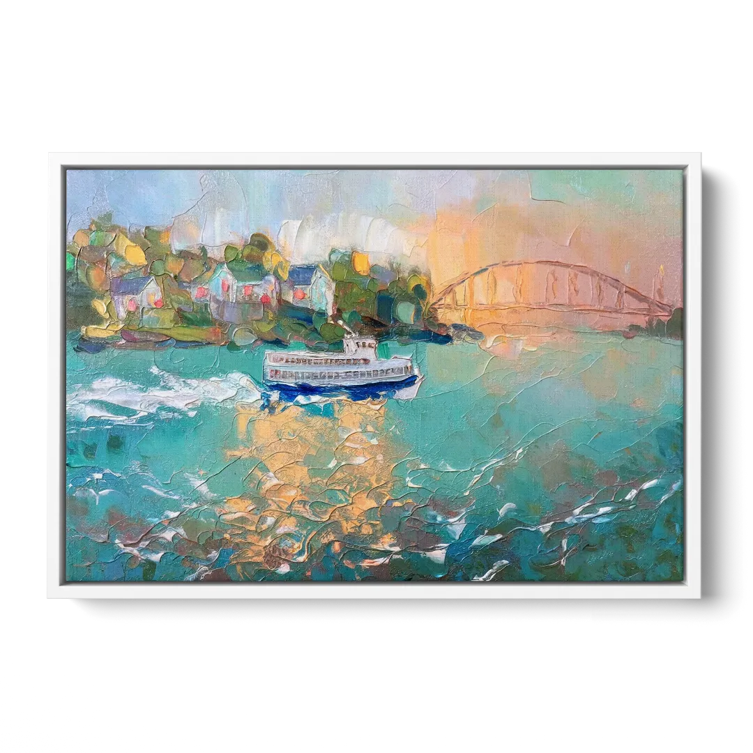 Mackinac Island Ferry Crossing - White Frame Canvas