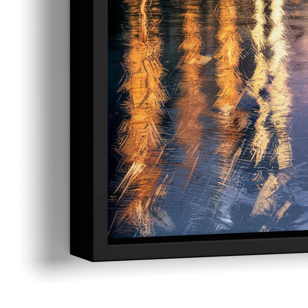 Riverside Modern Cityscape - Close-Up Black Frame Canvas