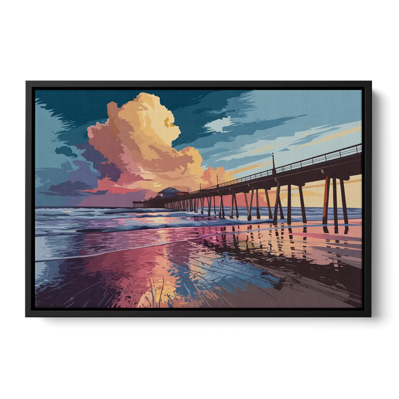 Huntington Beach Sunrise Views - Black Frame Canvas