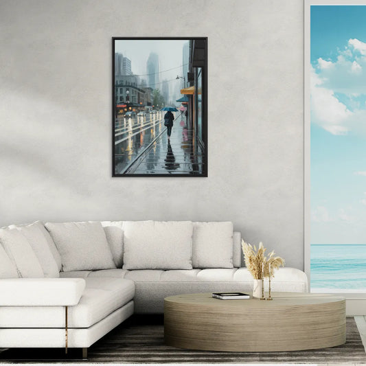 Vancouver Rainy Day - Living Room Black Frame Canvas