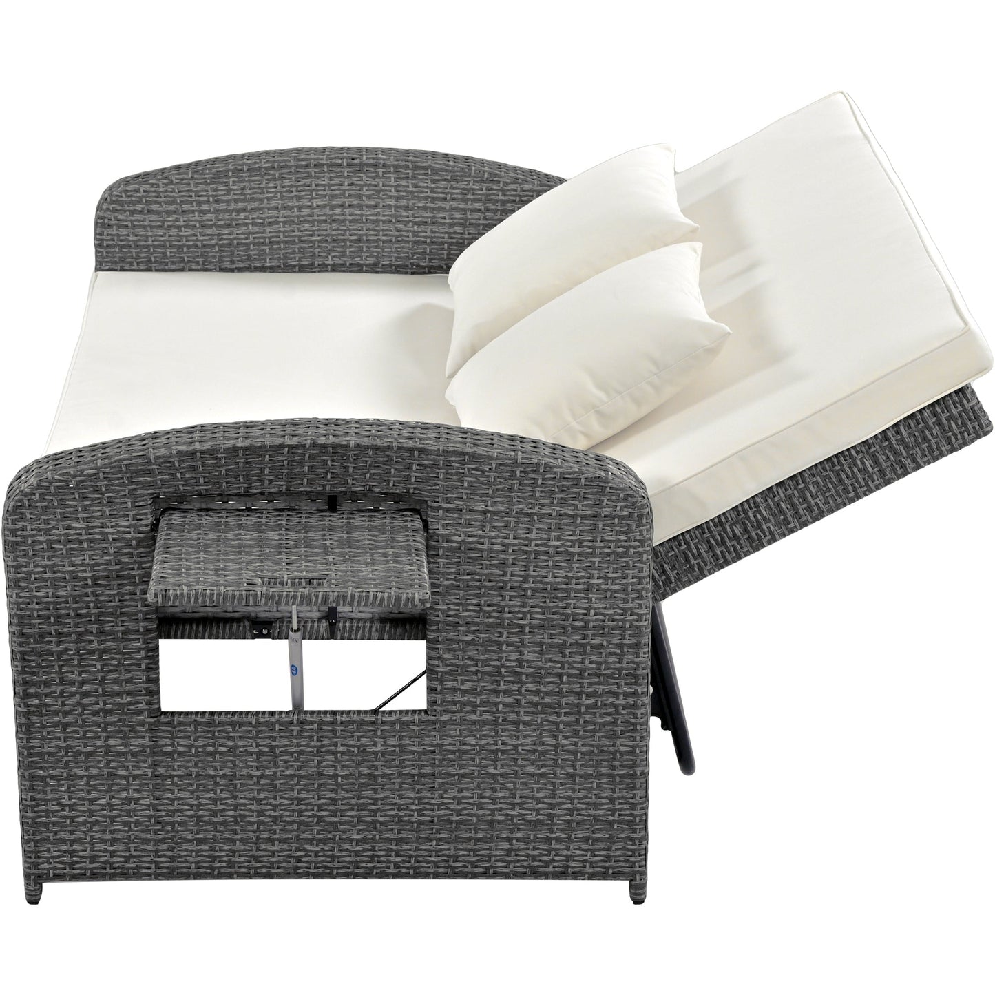 Elegant PE Wicker Double Chaise Lounge - 2-Person Patio Daybed with Recliner