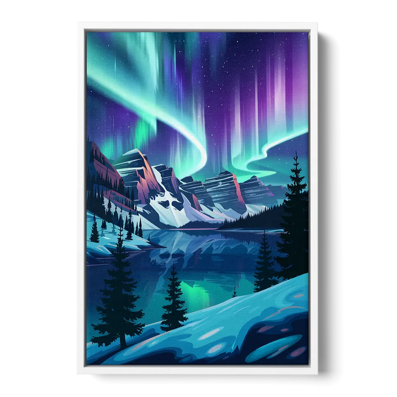 Aurora Night Horizon - White Frame Canvas