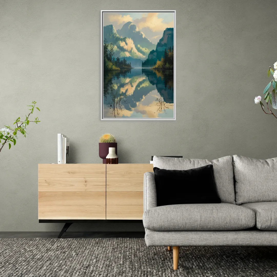 North Shore Mountains - Living Room White Frame Canvas