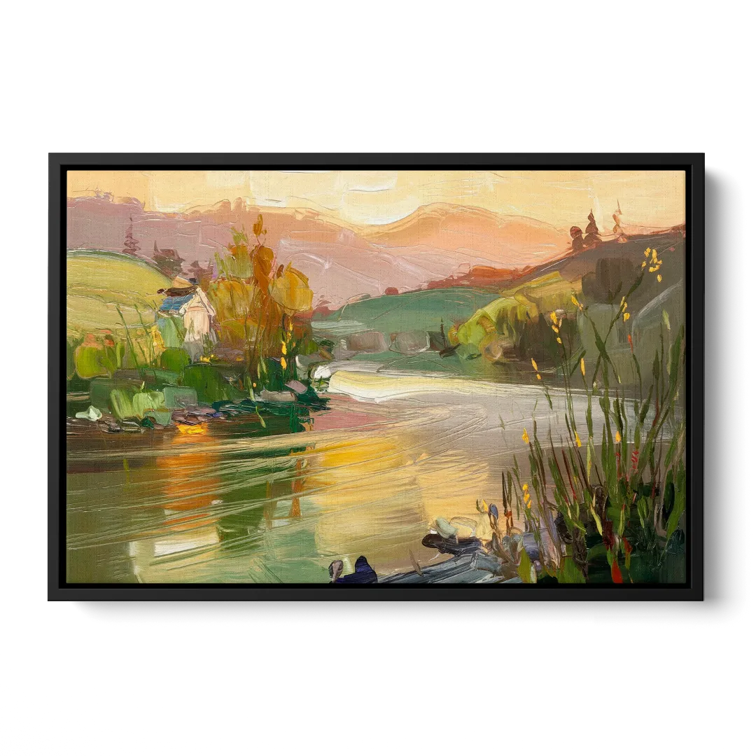 Ashland Riverfront Scene - Black Frame Canvas