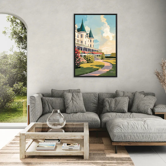 Mackinac Island Grand Hotel View - Living Room Black Frame Canvas