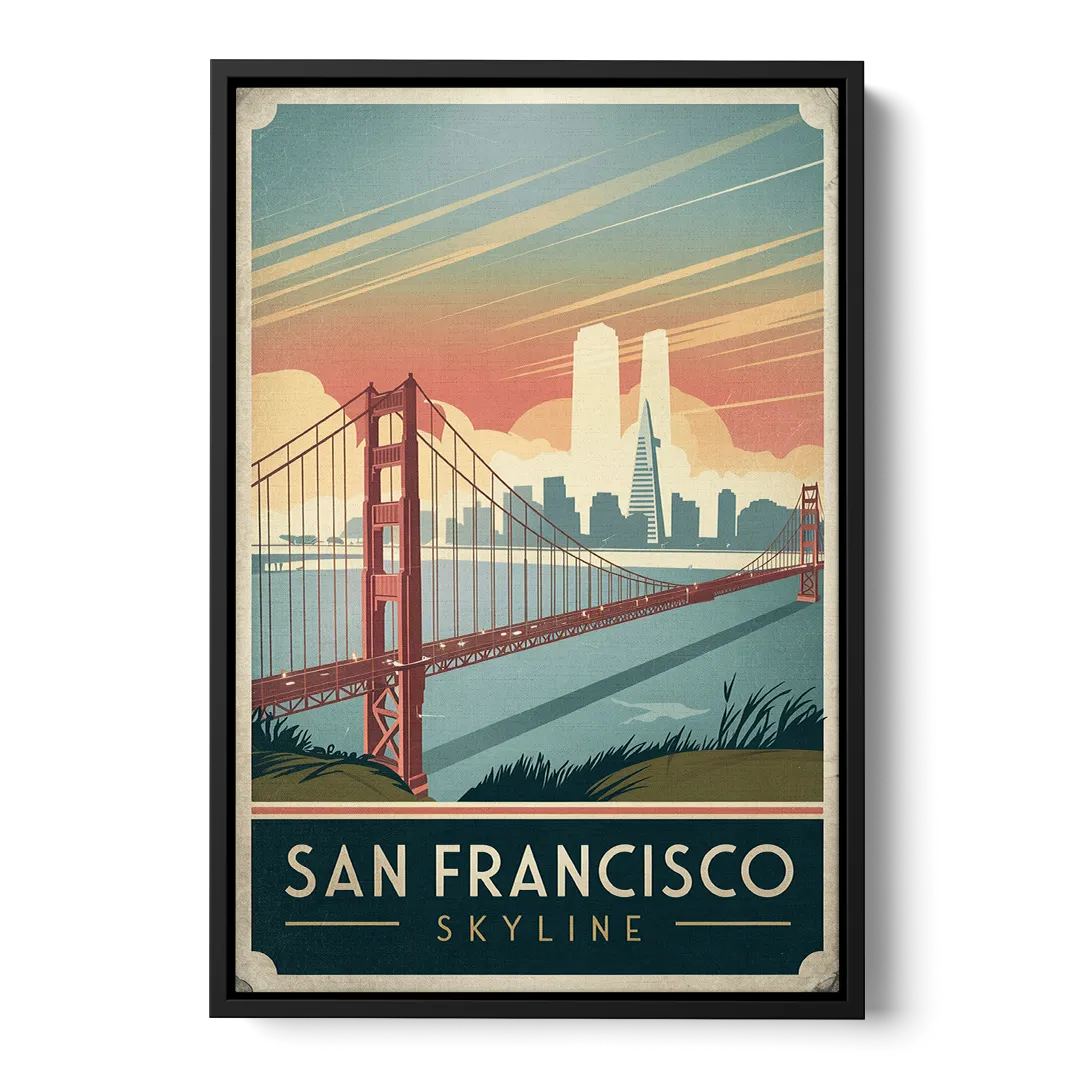 San Francisco Golden Gate Bridge Skyline - Black Frame Canvas