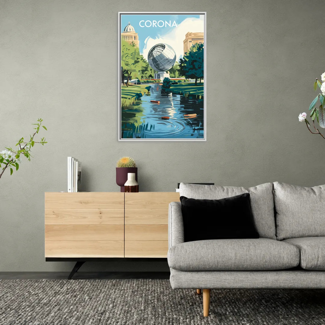 Corona Historic Landmarks - Living Room White Frame Canvas