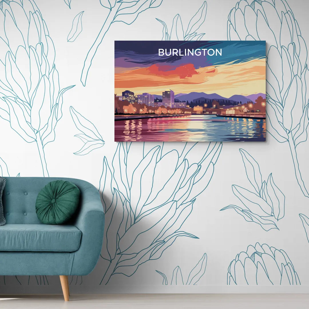 Burlington Skyline At Sunset - Canvas Wall Art Living Room
