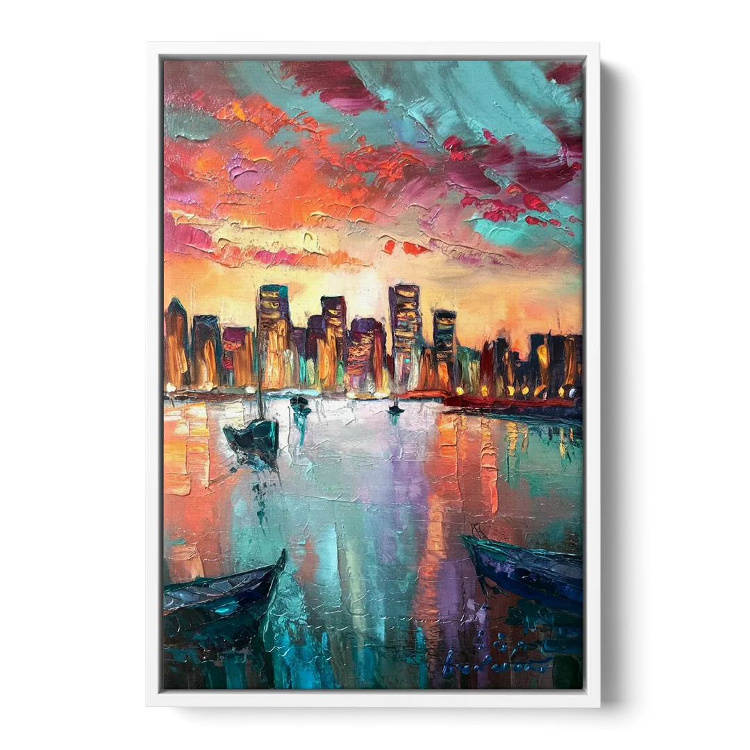 Norfolk Harbor Reflections - White Frame Canvas