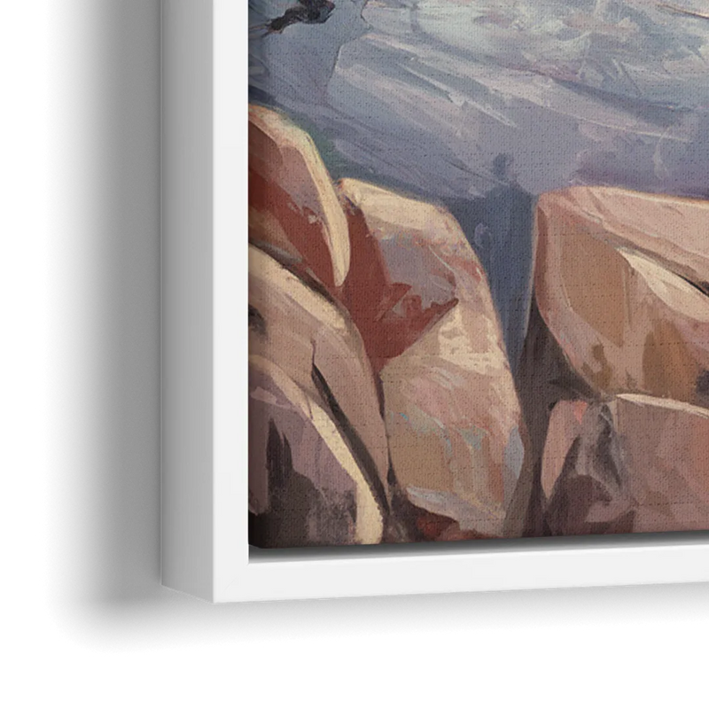 Bar Harbor Rocky Shoreline - Close-Up White Frame Canvas