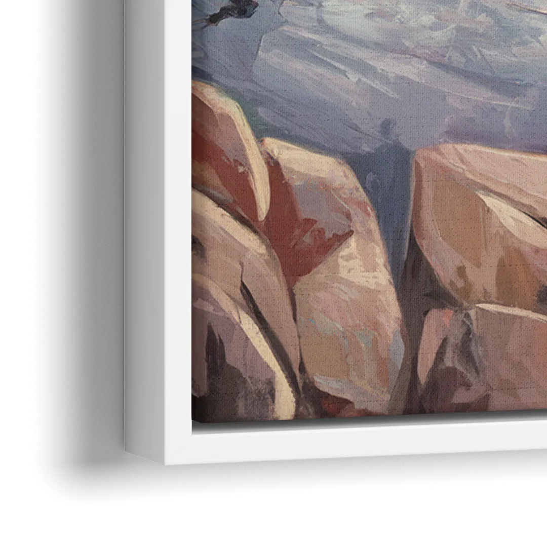 Bar Harbor Rocky Shoreline - Close-Up White Frame Canvas