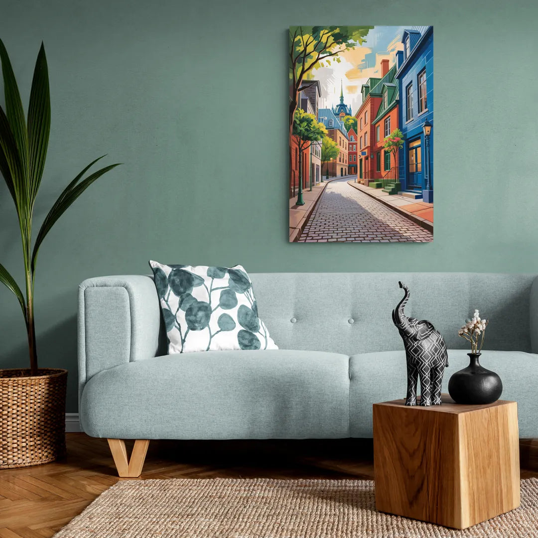 Quebec City Cobblestone Road - Canvas Wall Art Living Room