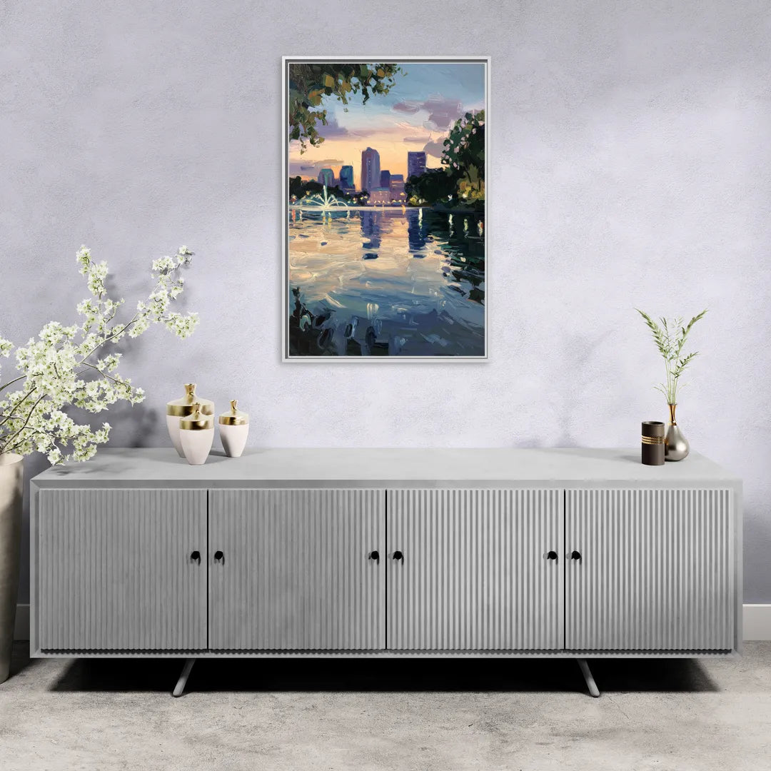 Orlando Lake Eola Reflection - Living Room White Frame Canvas