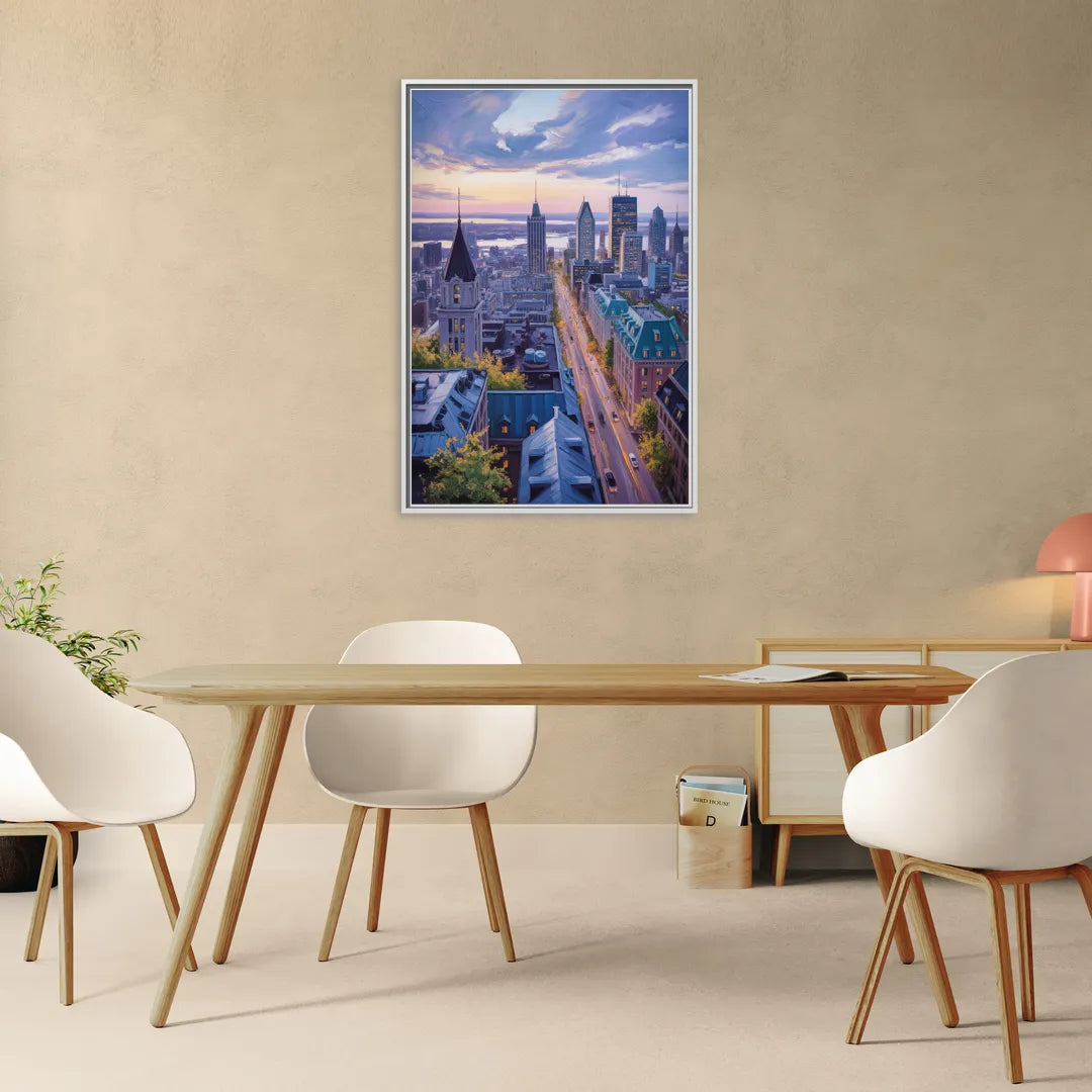 Montreal Rooftop View - Living Room White Frame Canvas