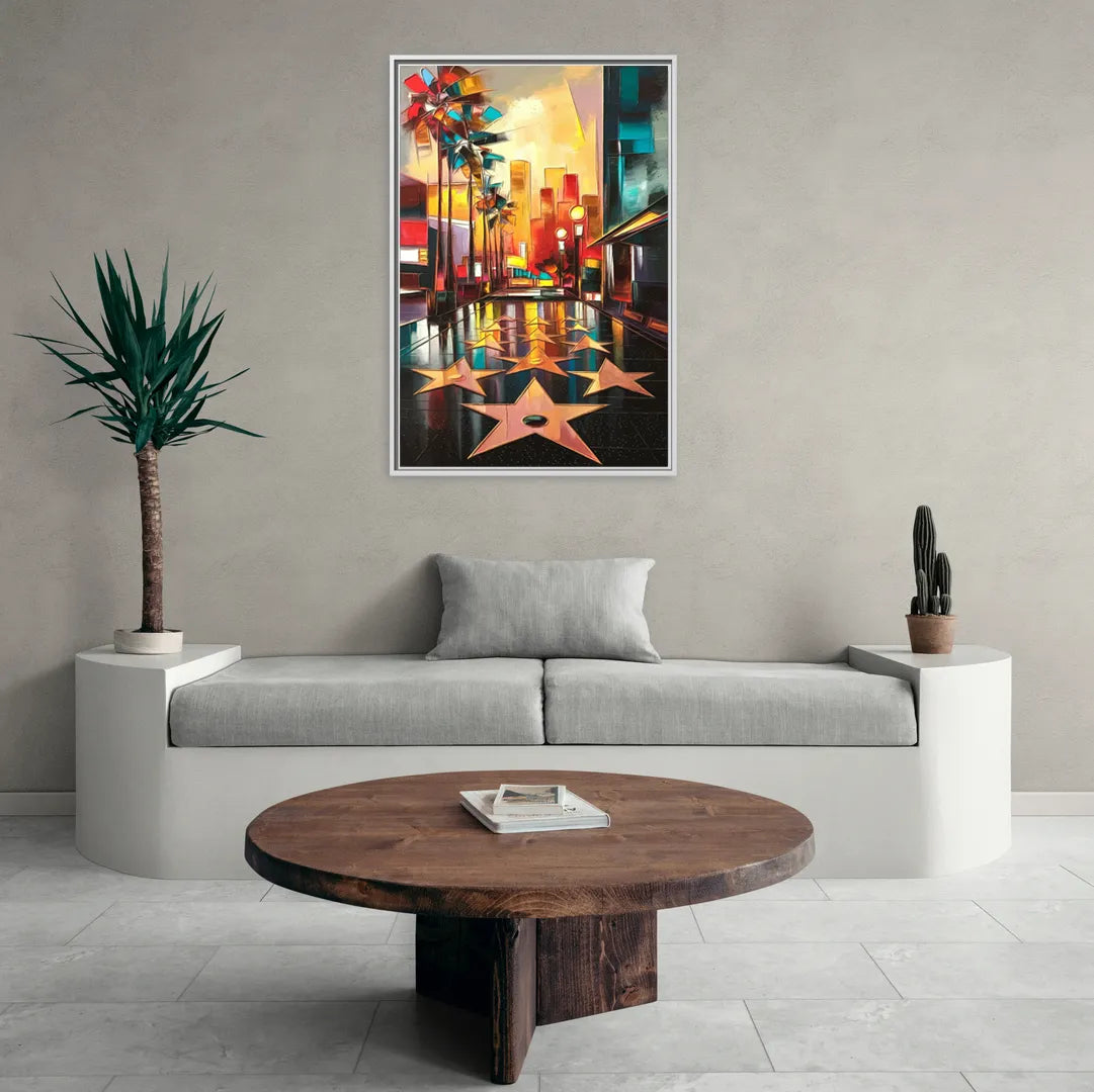 Los Angeles Hollywood Walk of Fame Iconic - Living Room White Frame Canvas