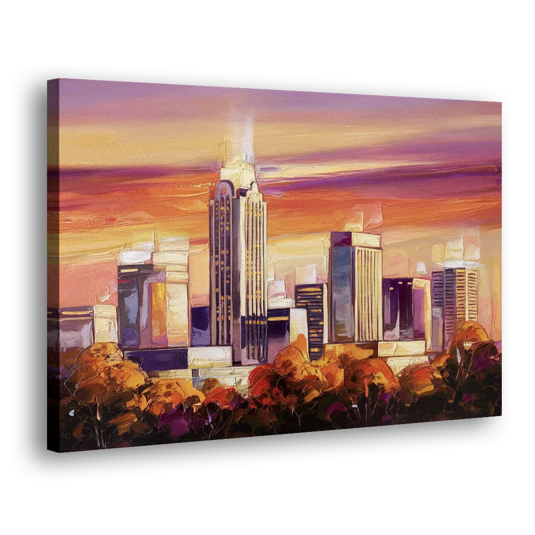 Raleigh Skyline Sunset - Canvas Print Art Sides