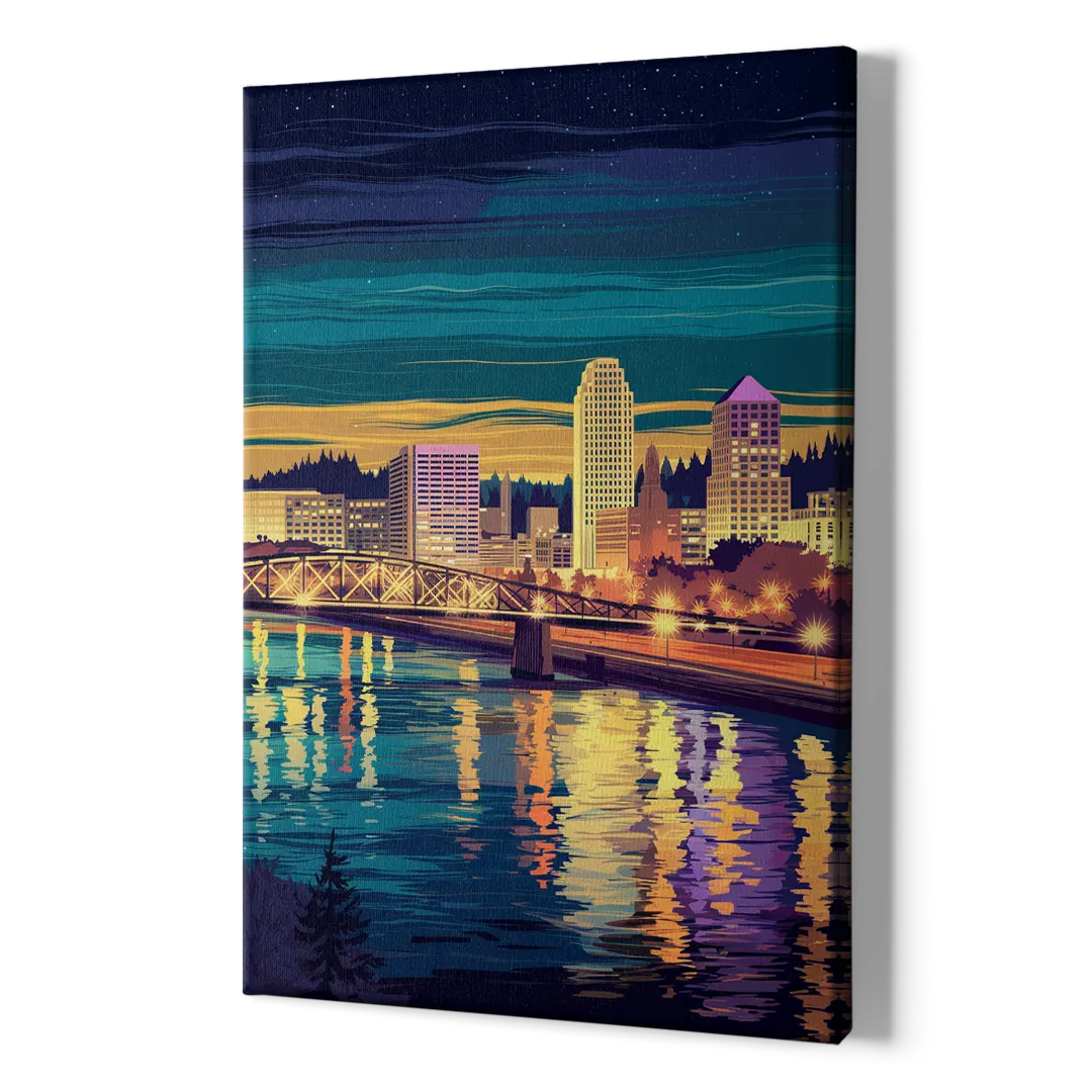 Portland Downtown Lights - Canvas Print Art Sides
