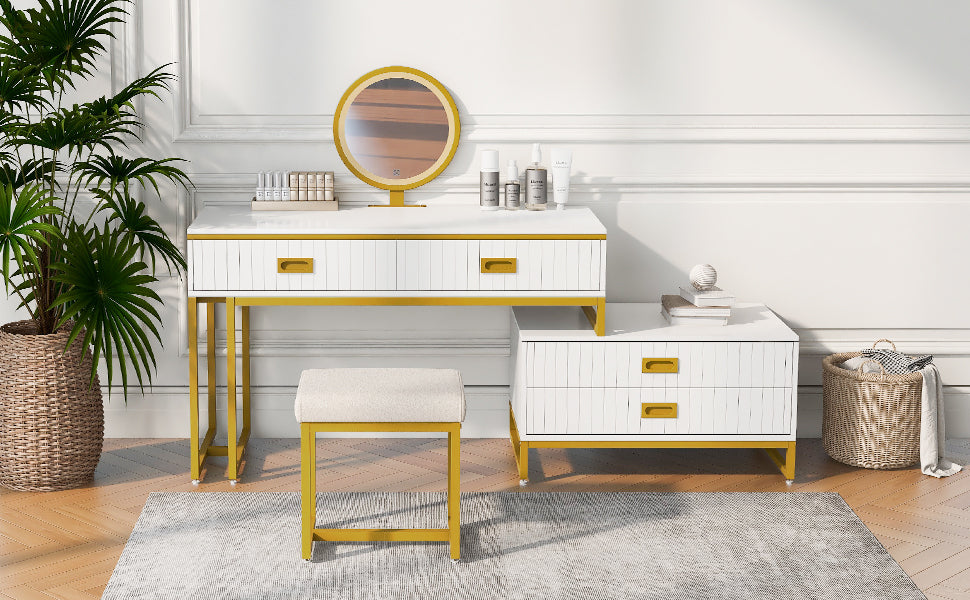 Elegant 4-Drawer Vanity Table with Side Cabinet – Modern Home Decor