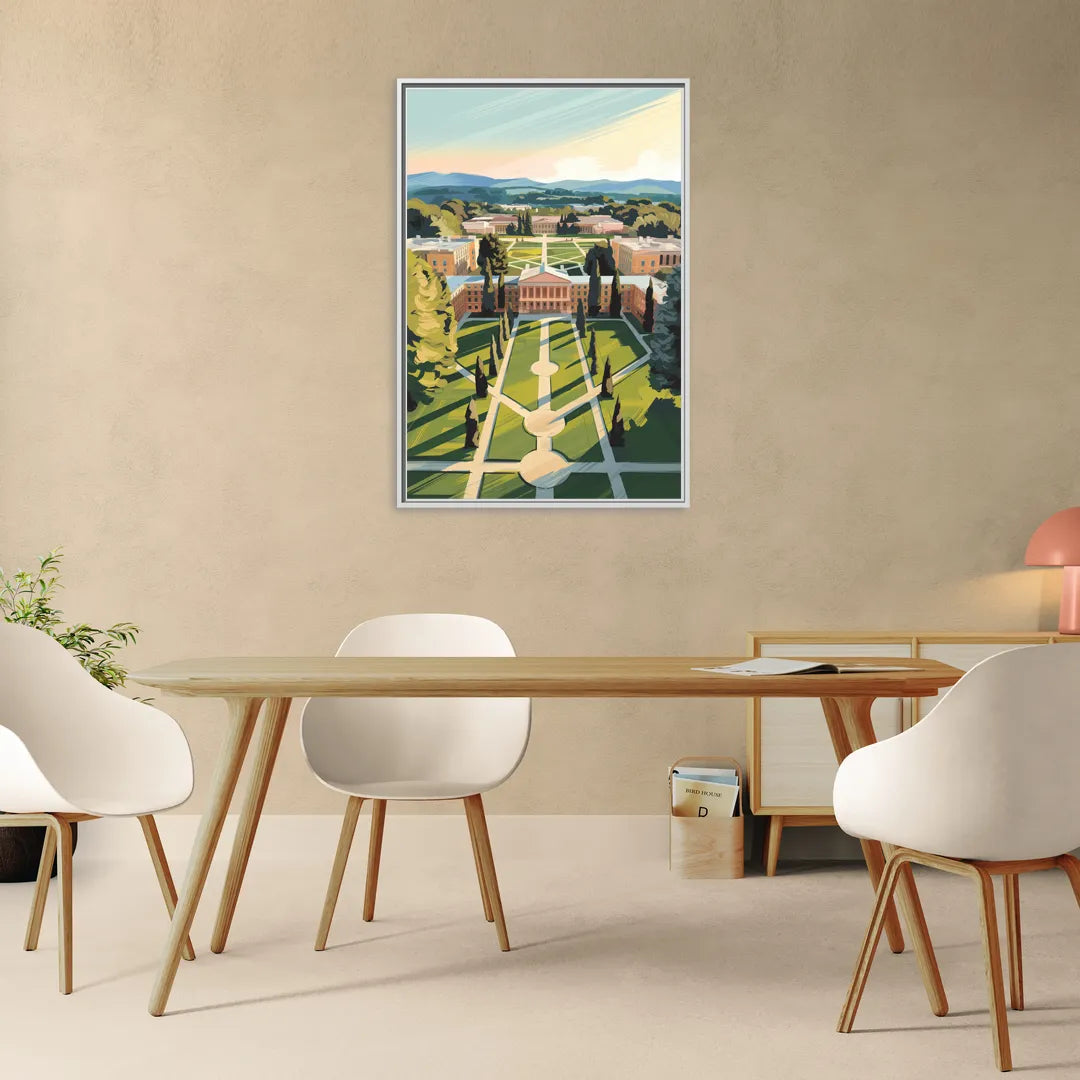 Madison Campus Aerial View - Living Room White Frame Canvas