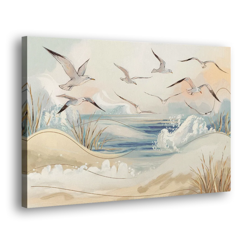 Myrtle Beach Seagulls In Flight - Canvas Print Art Sides