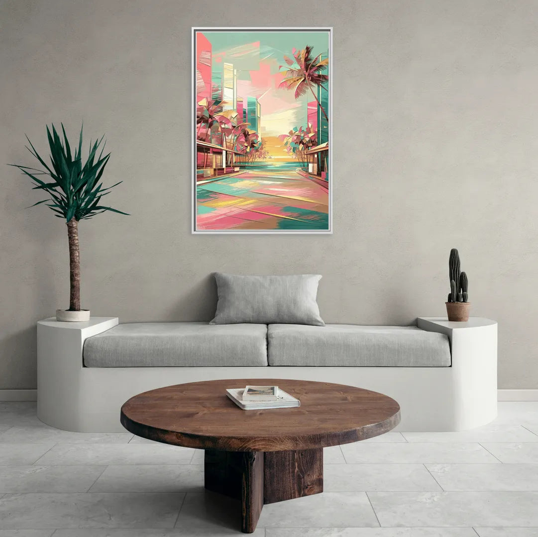 Miami Beach Vibes - Living Room White Frame Canvas