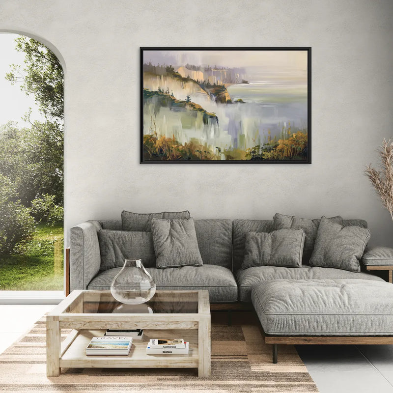 Big Sur Morning Fog - Living Room Black Frame Canvas