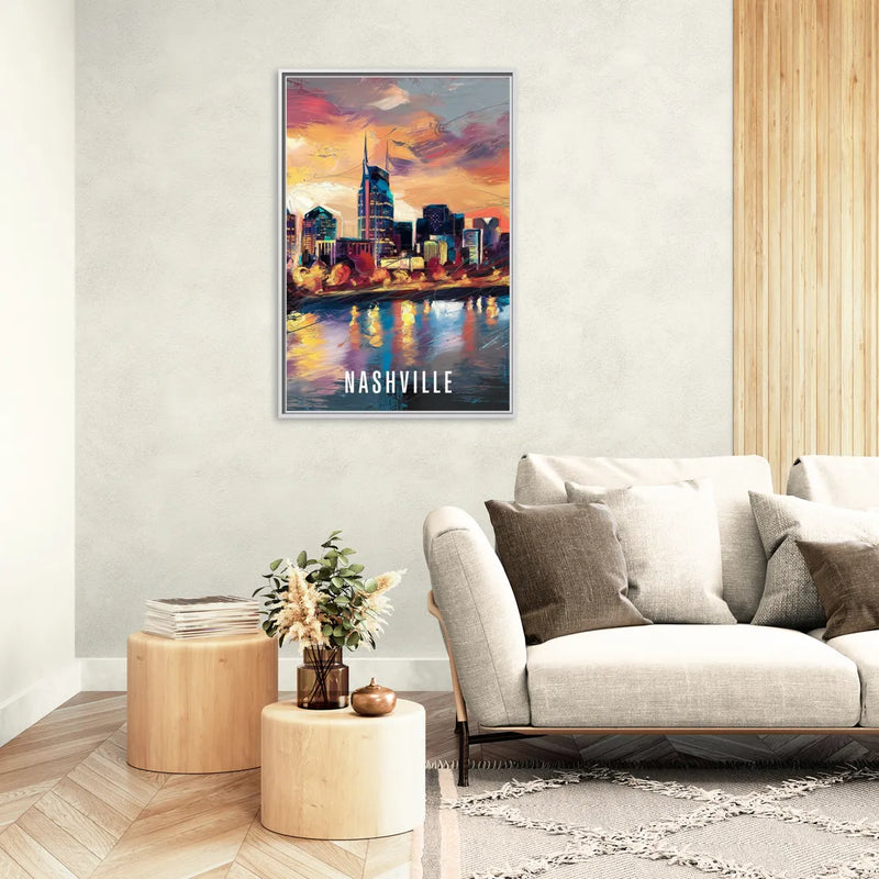 Nashville Artistic Skyline - Living Room White Frame Canvas