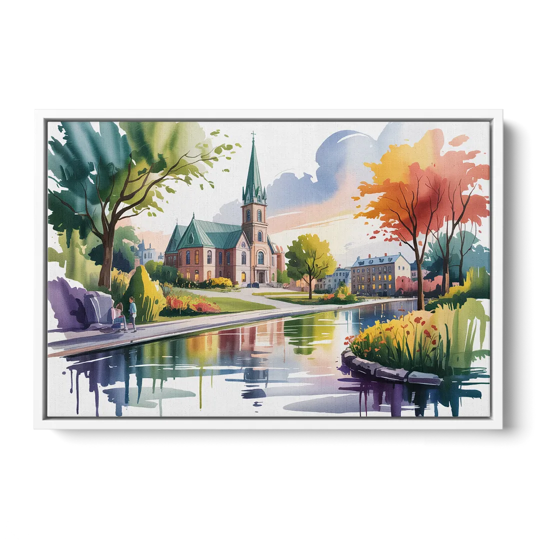 Quebec City Historic Churches - White Frame Canvas