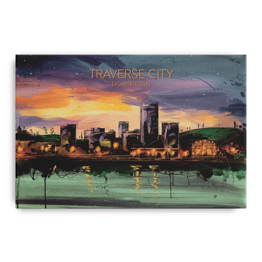 Traverse City Downtown Skyline - Canvas Wall Art