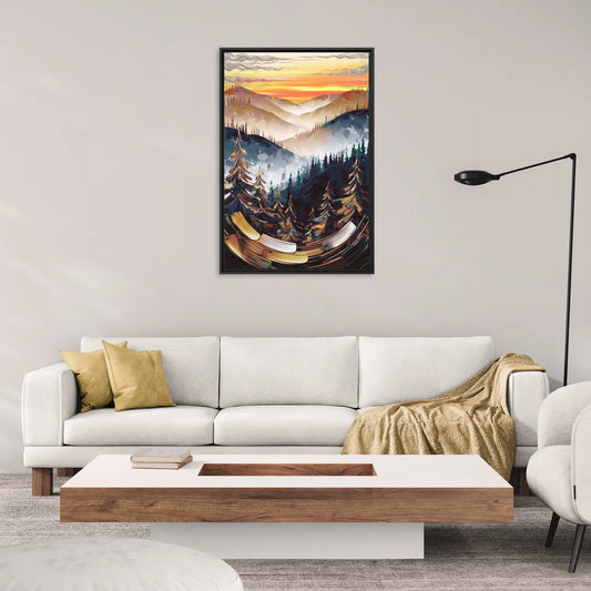Asheville Blue Ridge Sunset - Living Room Black Frame Canvas