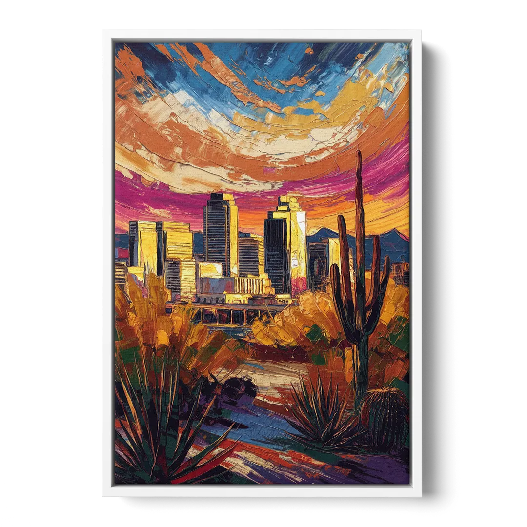 Phoenix Downtown Cityscape - White Frame Canvas