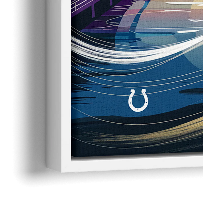 Indianapolis Skyline with Colts Theme - Close-Up White Frame Canvas