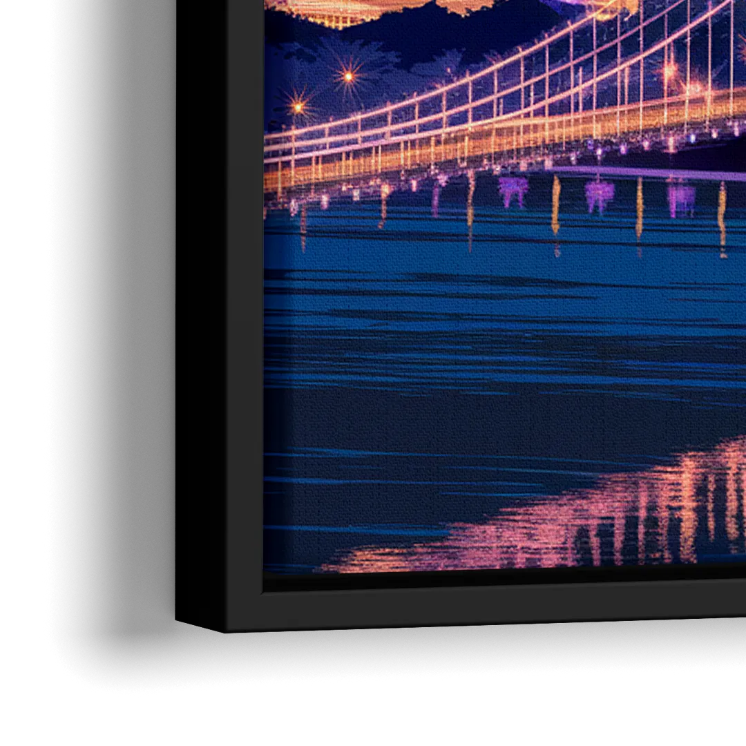 Cincinnati Nighttime Skyline - Close-Up Black Frame Canvas