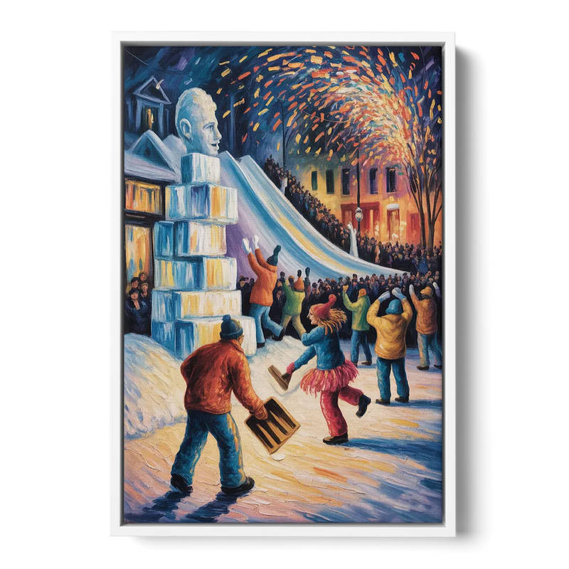 Quebec Winter Carnival - White Frame Canvas