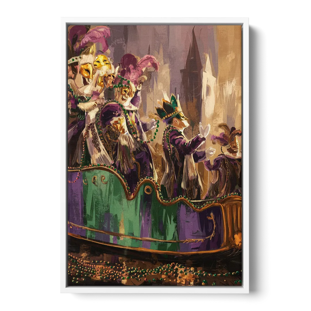 New Orleans Mardi Gras Parade - White Frame Canvas