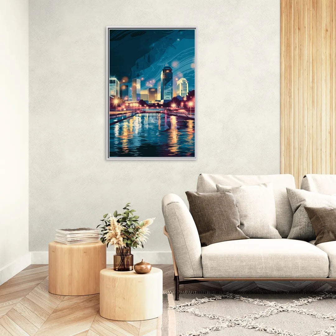 Henderson City Lights - Living Room White Frame Canvas