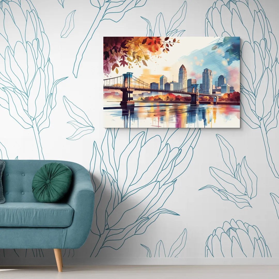 Cincinnati Skyline In Autumn - Canvas Wall Art Living Room