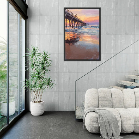 Virginia Beach Pier at Sunset - Living Room Black Frame Canvas